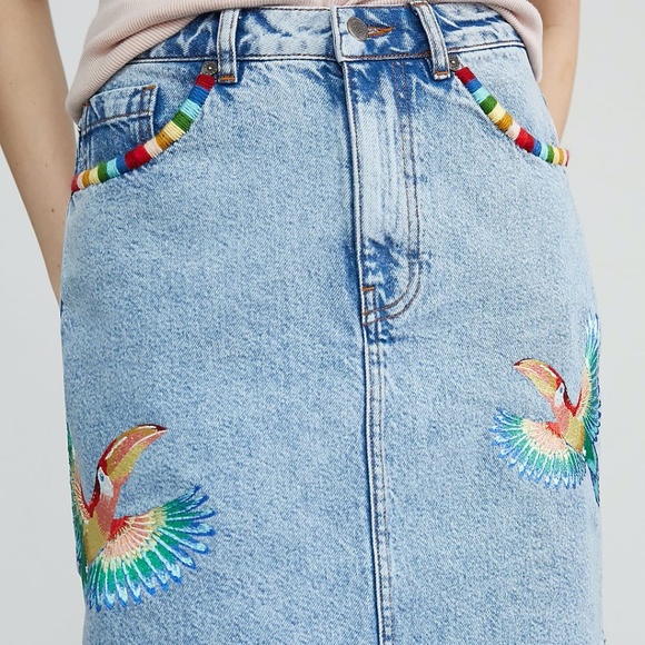 Anthropologie Farm Rio Embroidered Denim Mini Skirt - Picture 2 of 11